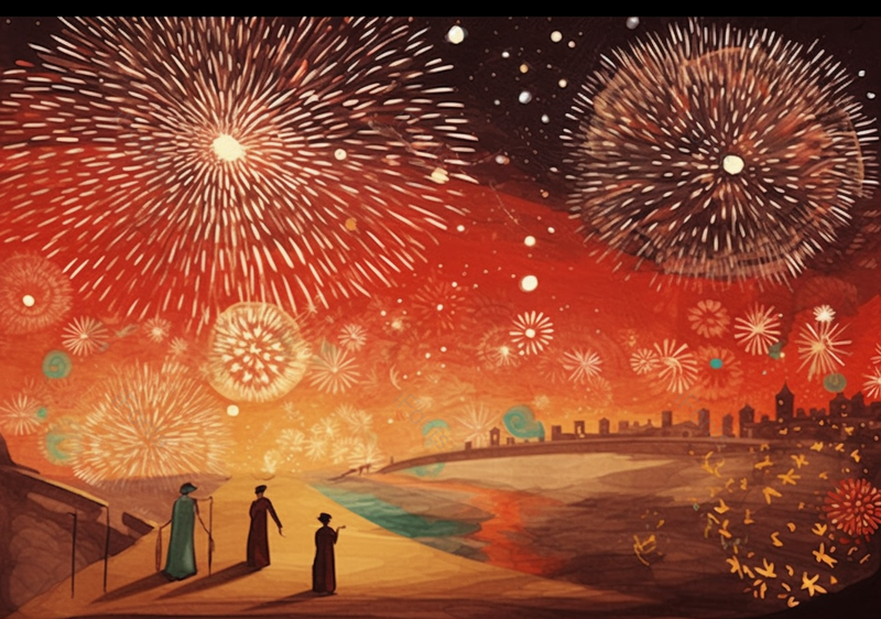 庆祝新年放烟花的人们插画背景,插画/手绘图,插画/手绘图库,插画/手绘图下载,插画/手绘